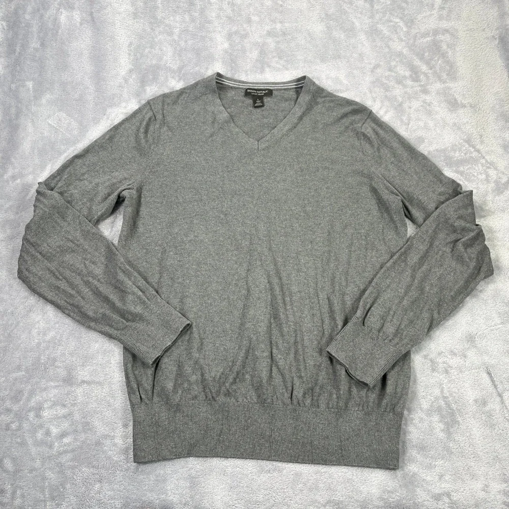 BR Sweater L Grey Silk Cotton Cashmere V-Neck Quiet Luxury Old Money Layering